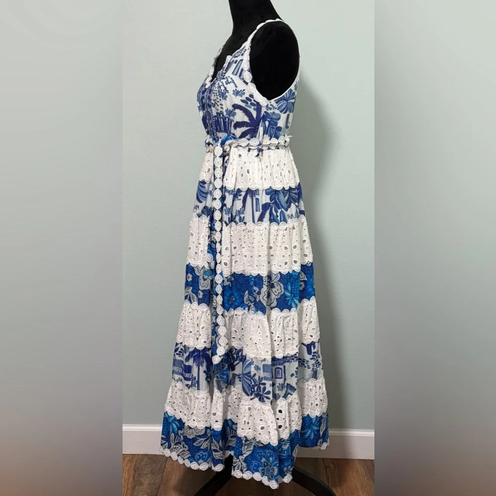 NWT FARM RIO Women’s White and Blue Prints Maxi Dress - XS